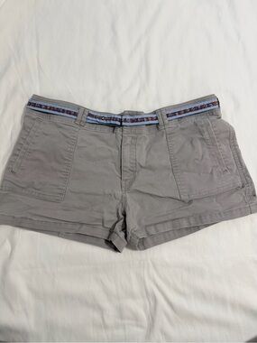 Women’s Gray Cotton Bermuda Shorts with Decorative Woven Waistband